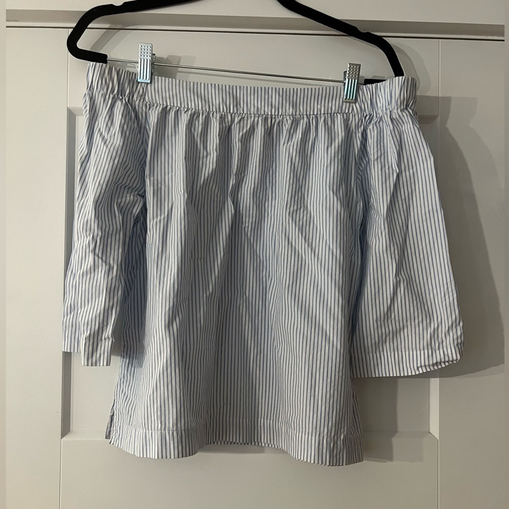 Madewell Blue and White Striped Off the Shoulder Shirt